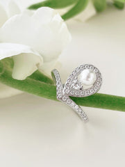 Waterdrop Pearl Crowning Love Wedding Jewelry Ring in s925