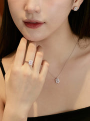 Shiny Rectangle Zircon Engagement Ring in 925 Sterling Silver