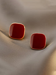 Simple Burgundy Square Earrings