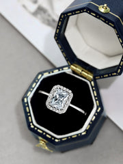 Shiny Rectangle Zircon Engagement Ring in 925 Sterling Silver