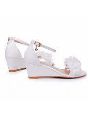 White Floral Open Toe Ankle-Strap Beach Sandals