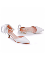 Pointed Toe Kitten Heels Ankle-Strap Wedding Shoes
