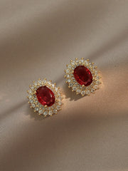Oval Elegant Gemstone Ear Studs