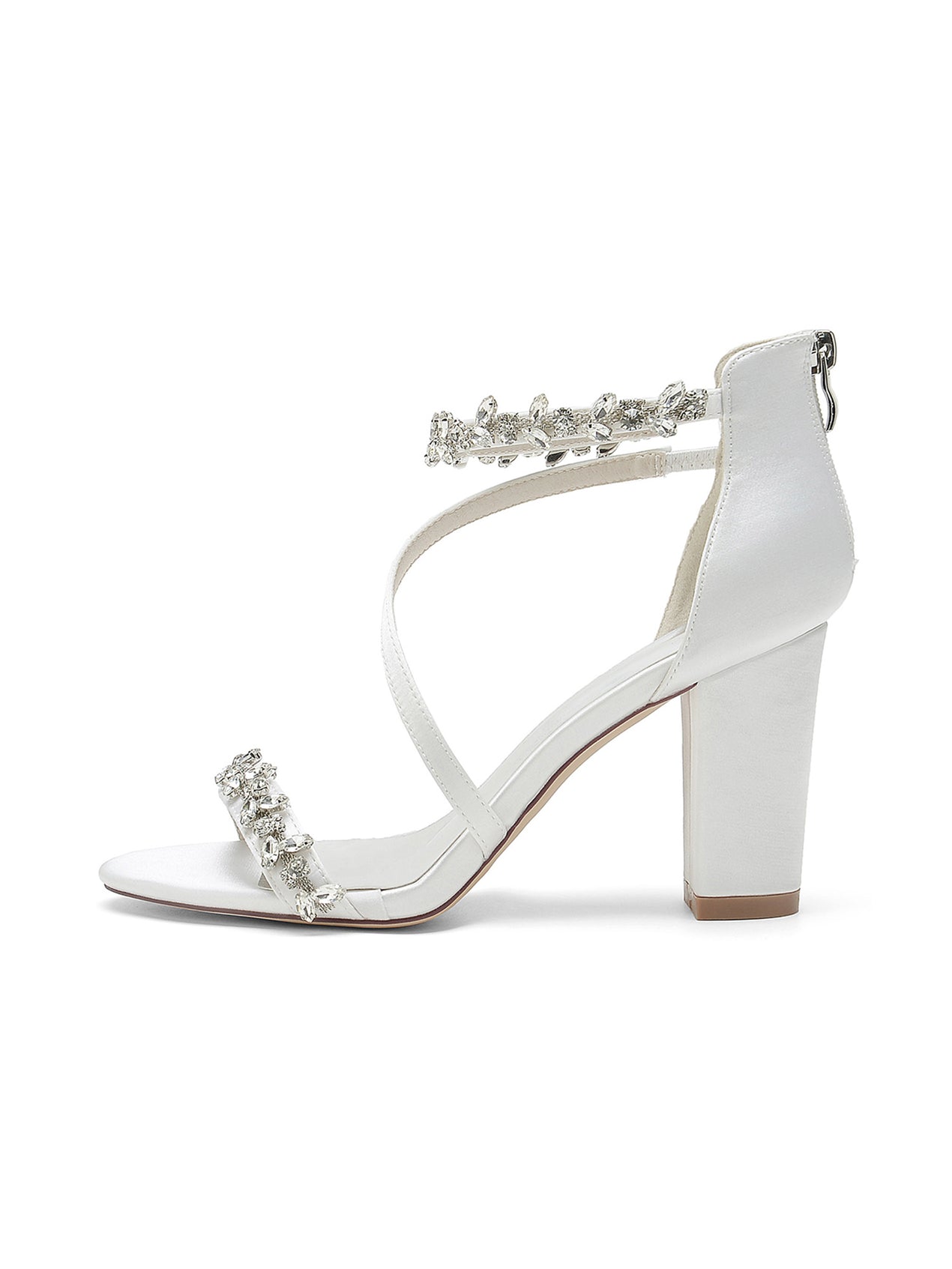 Feather Embellished Ankle Strap Open Toe Heel