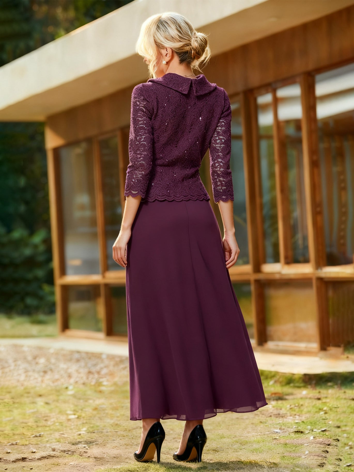Over 60 Classy Dresses 60 Year Old Summer Wedding Wedding Guest Outfits For  Older Ladies BABARONI Cabernet Mother Of The Bride Dress Lace Sequins 3/4  Sleeve Chiffon A-Line Gown, Cabernet US0