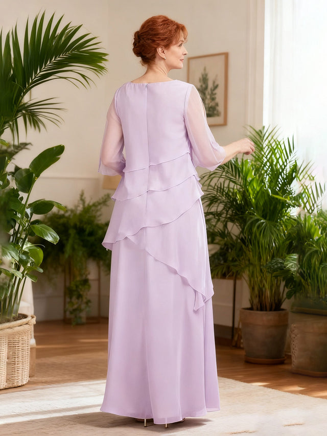 Cascading Ruffle Mother Dress Boat Neck Floating Panels Sunset  BABARONI