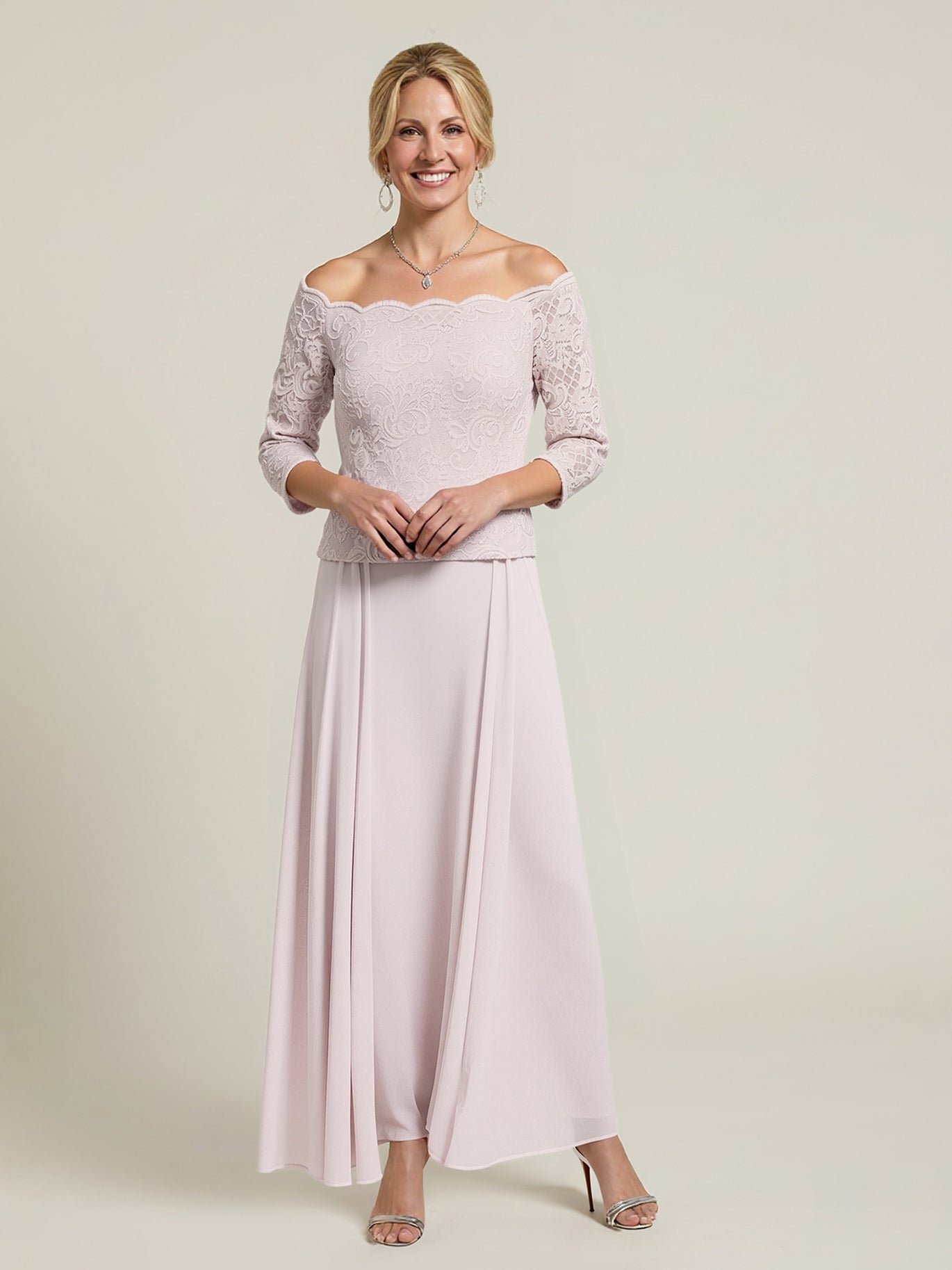 knee length dresses for ladies Sheath Blush Long Lace Mother Of The Bride Dress with Sleeves – Pgmdress