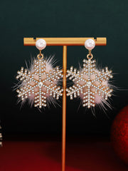 Christmas Plush Snowflake Diamond Super Shiny Pearl Earrings