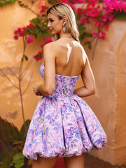 Strapless Floral Printed Corset A-Line Short Dresses