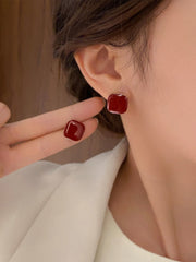 Simple Burgundy Square Earrings