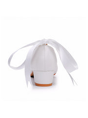 Round Toe Low Chunky Heels Beaded Wedding Shoes