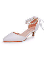 Pointed Toe Kitten Heels Ankle-Strap Wedding Shoes