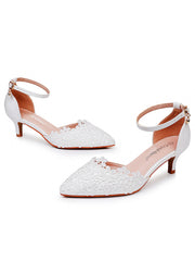 White Lace Embellished Stiletto Pointed Toe Sandals