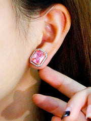 Pink Square Rose Gold Earrings