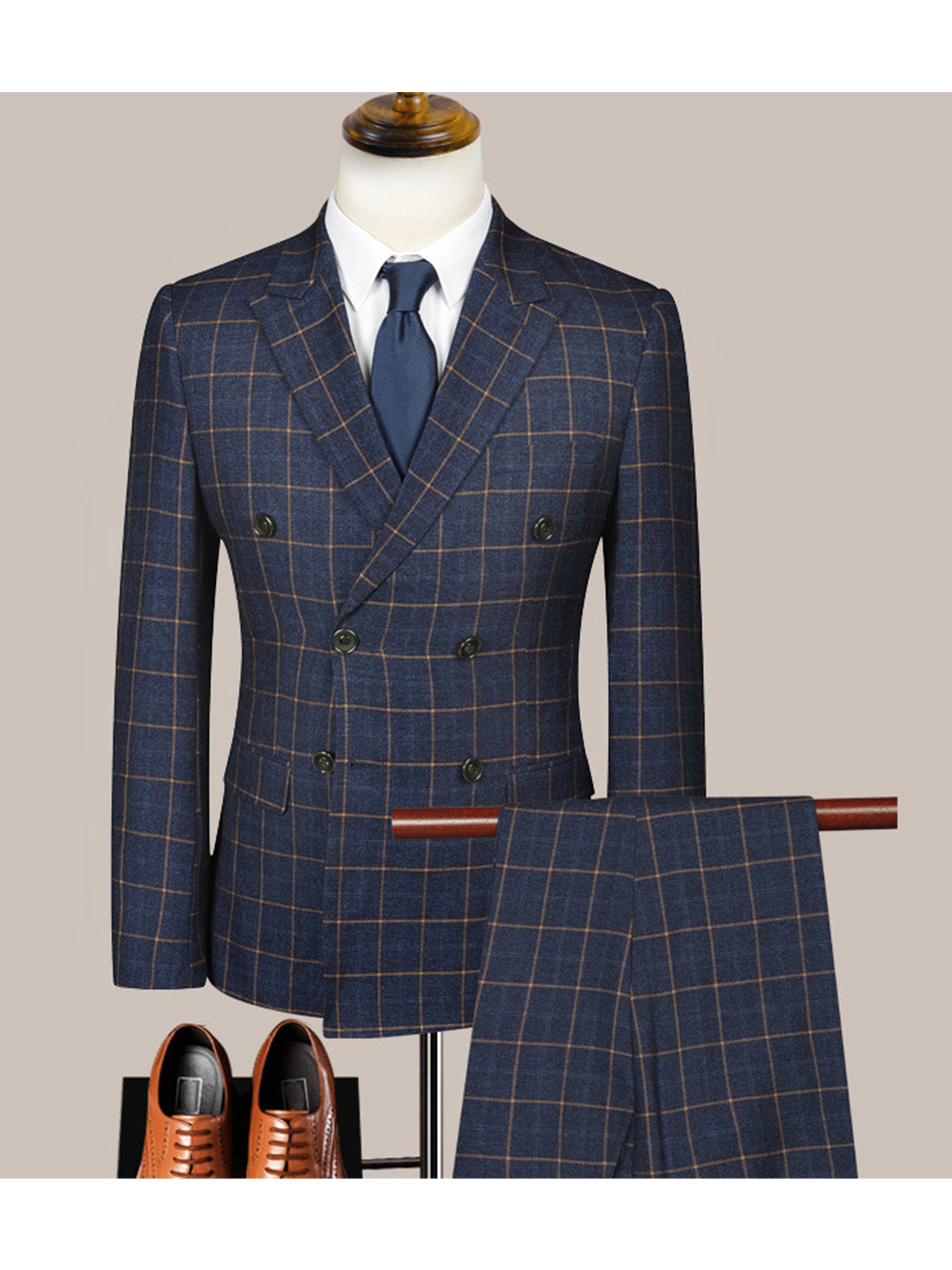 Houndstooth Peak Lapel Double-Breasted Men Suits – BABARONI