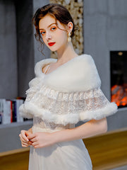Faux Fur Lace Special Occasion Shawl