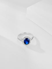 Sterling Silver Oval Royal Blue Sapphire Ring