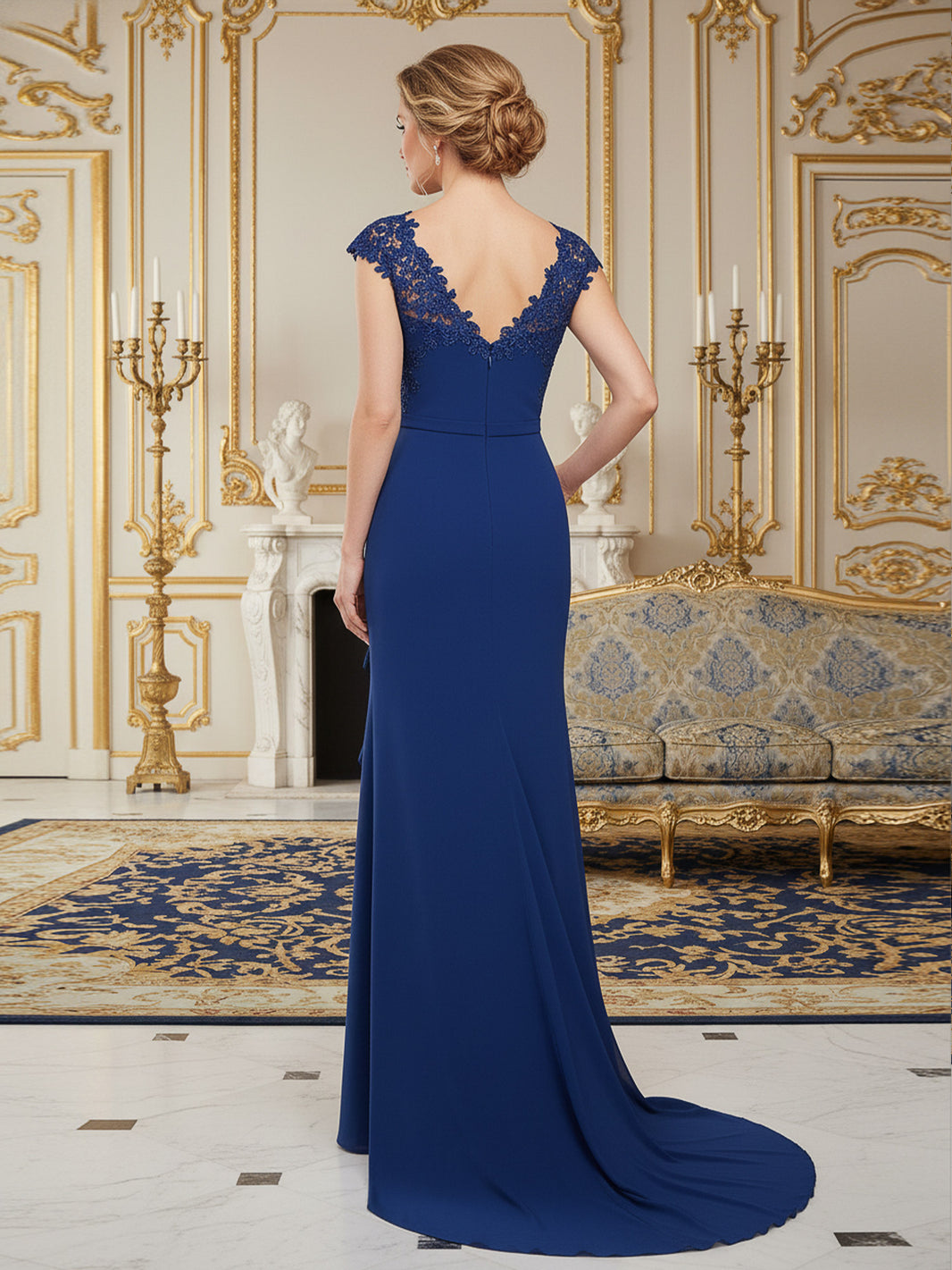 BABARONI Stretch Crepe Dark Navy Mother of the Bride Dresses Column V ...