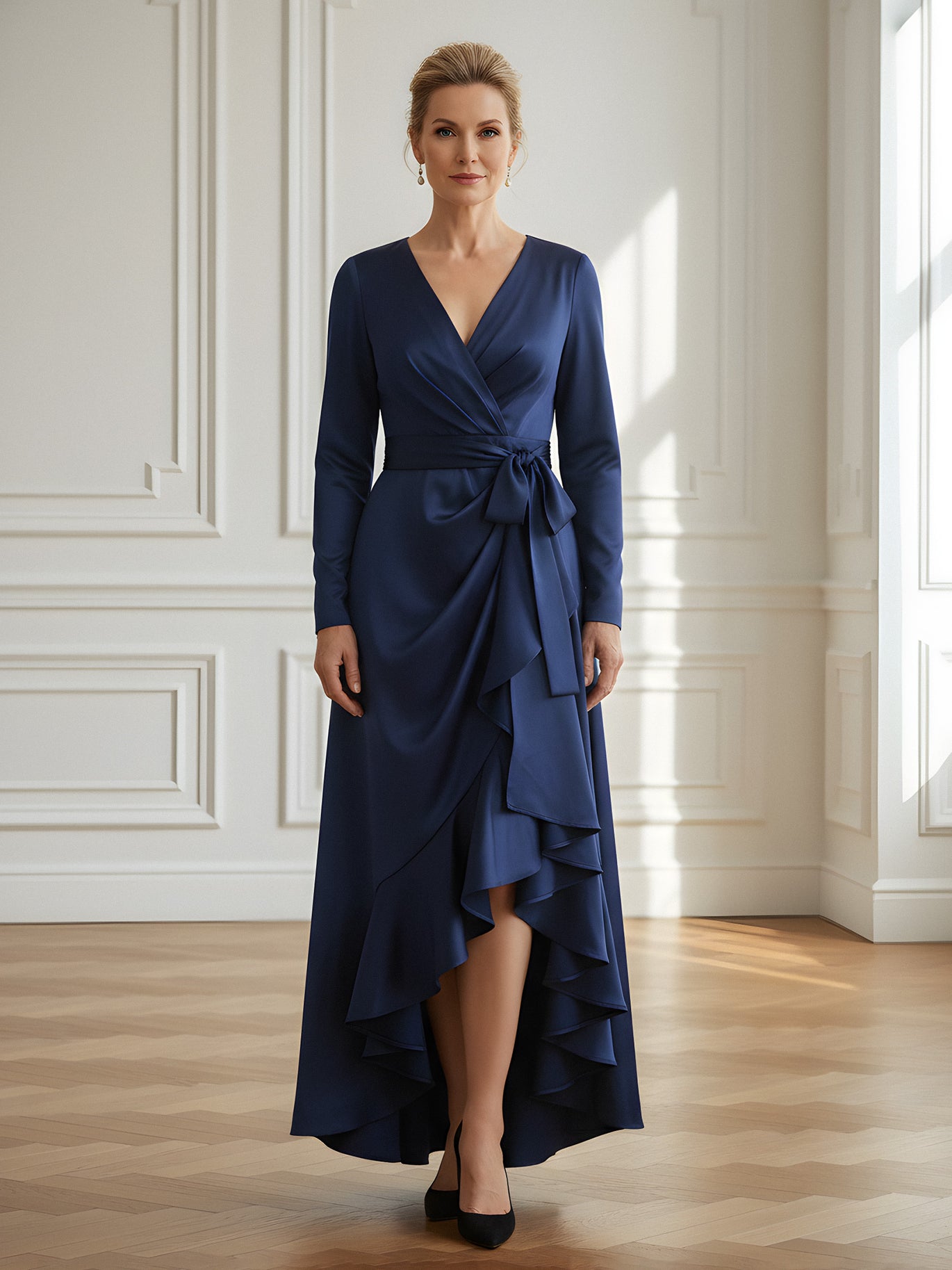 BABARONI Lace Navy Blue Mother of the Bride Dresses Slim Fit Sweetheart Flutter Sleeve Lace Overlay