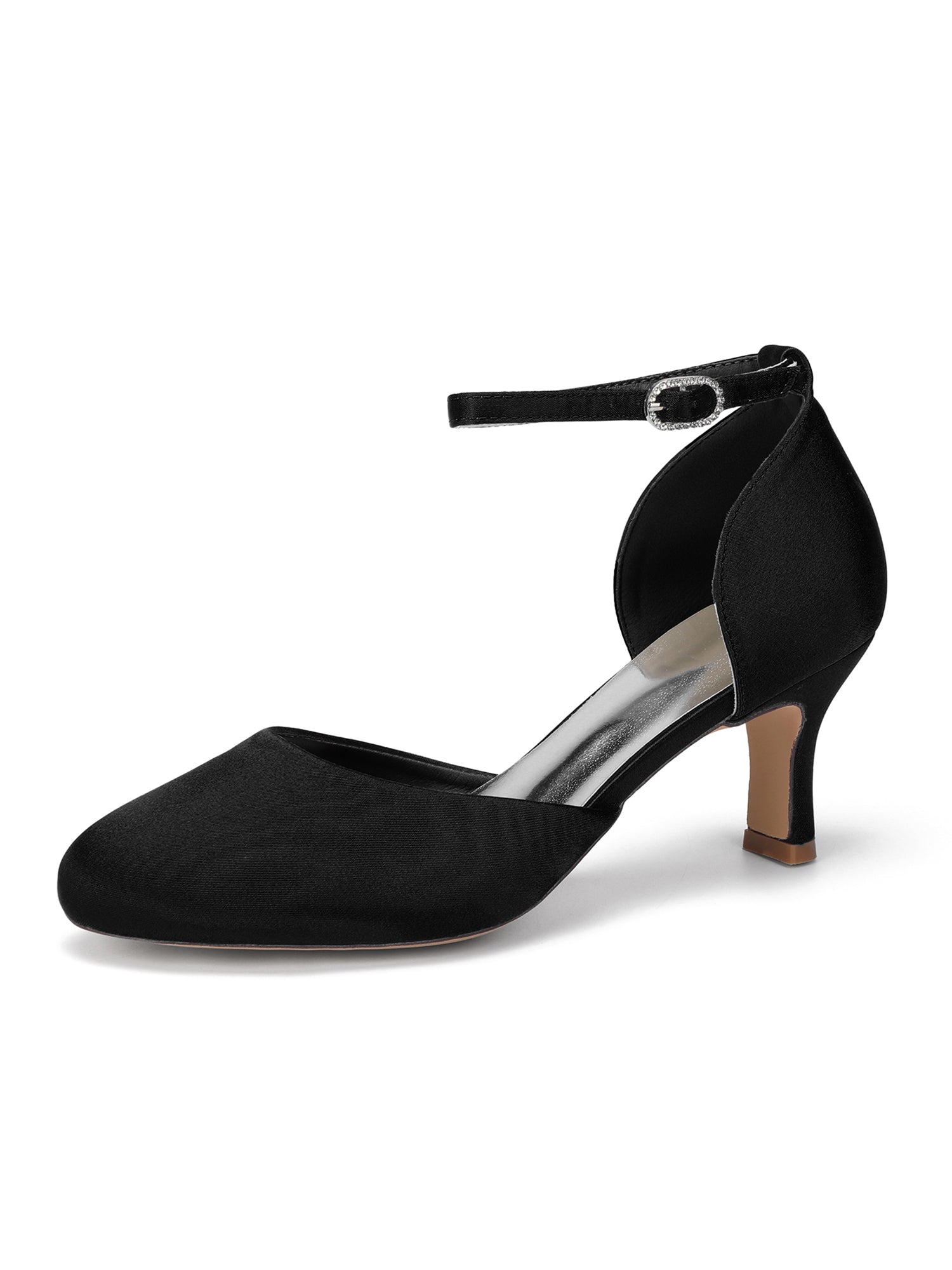 Classic Satin Round Toe Mid Block Heels – BABARONI