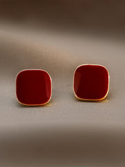 Simple Burgundy Square Earrings