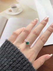 925 Sterling Silver Round Emerald Ring