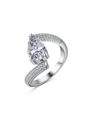 925 Sterling Silver Crushed Ice Pear Cut White Gemstone Wedding Ring