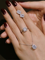 Shiny Rectangle Zircon Engagement Ring in 925 Sterling Silver