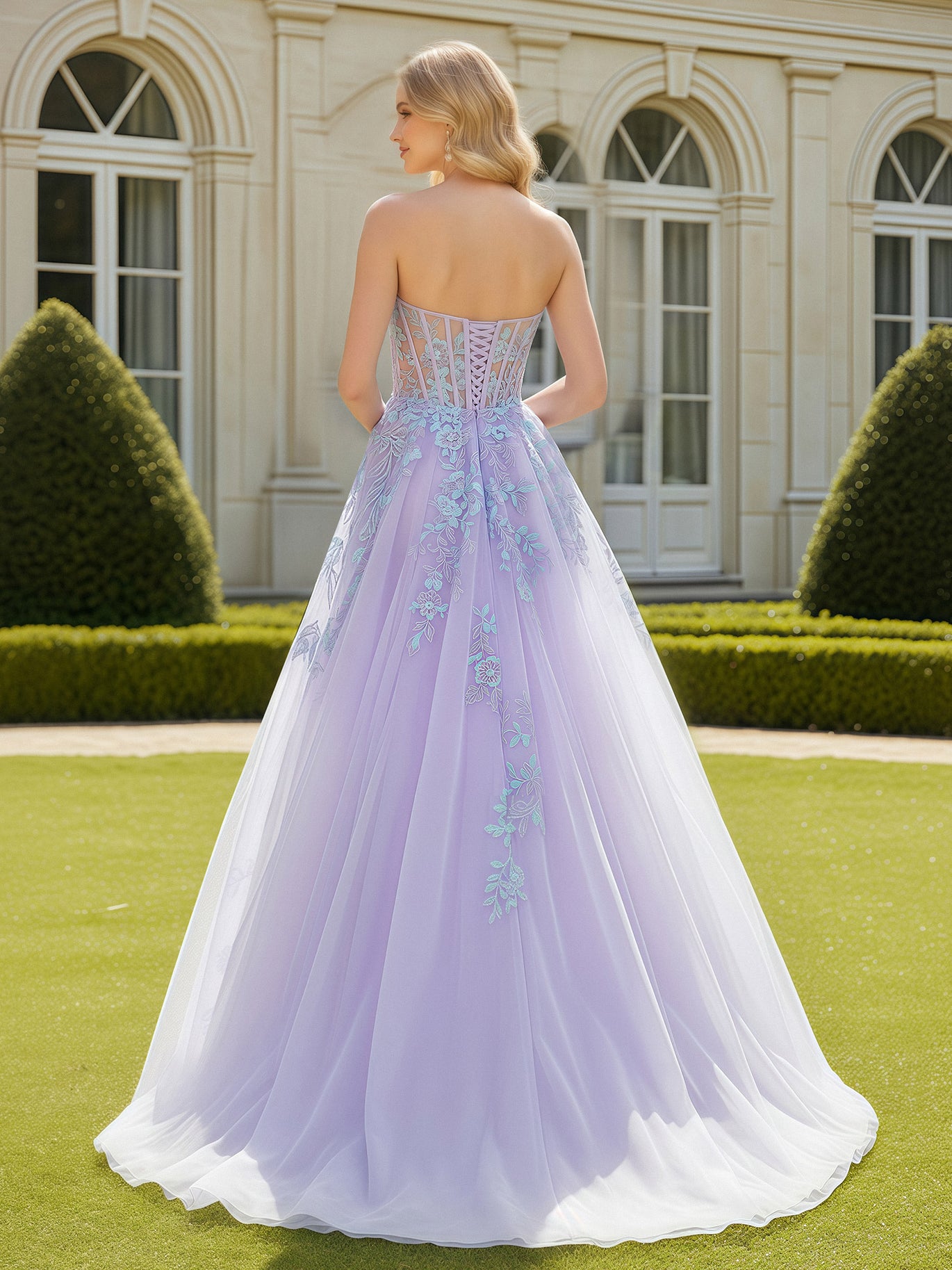 sachin and babi light blue dress Unique A-Line Spaghetti Straps Appliques Lace Floor-Length Corset Prom Dress main image 0