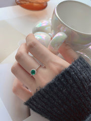 925 Sterling Silver Round Emerald Ring