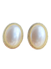Vintage Hepburn Baroque Oval-shaped Pearl Earrings