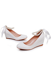 Round Toe Platform Heels Beaded Mary Janes