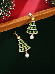 Christmas Tree Hollow Diamond Pearl Earrings