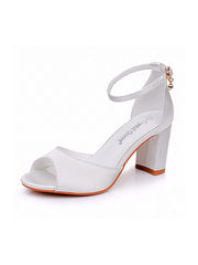 Peep Toe Ankle-Strap Bridal Chunky Heel Sandals