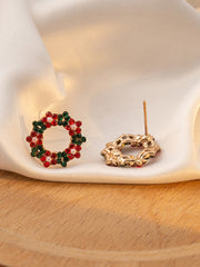 Wreath Contrast Color Christmas Round Pearl Stud Earrings