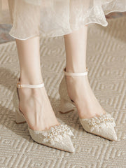 Women's Pearl Elegant Chunky Heel Wedding Shoes