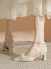 Women's Pearl Elegant Chunky Heel Wedding Shoes