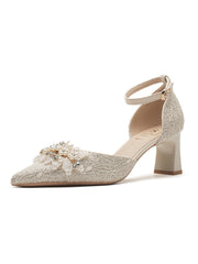 Women's Pearl Elegant Chunky Heel Wedding Shoes