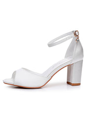 Peep Toe Ankle-Strap Bridal Chunky Heel Sandals
