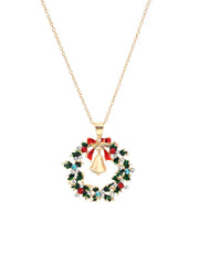 Christmas Diamond Leaf Garland Bell Pendant Necklace