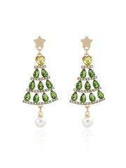 Christmas Tree Hollow Diamond Pearl Earrings