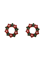 Wreath Contrast Color Christmas Round Pearl Stud Earrings