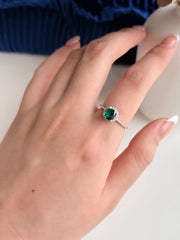 925 Sterling Silver Round Emerald Ring