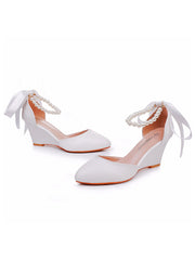 Pointed Toe Wedge Heels Women's Wedding Shoes