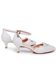White Lace and Rhinestone Pointed Toe Wedding Shoes