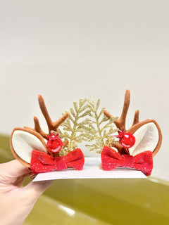 Christmas Gold Leaf Antler Pair of Hair Accessories