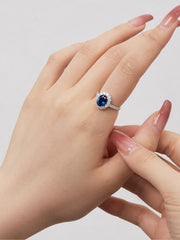 Sterling Silver Oval Royal Blue Sapphire Ring