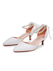 Pointed Toe Kitten Heels Ankle-Strap Wedding Shoes