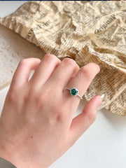 925 Sterling Silver Round Emerald Ring
