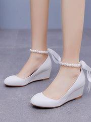 Round Toe Platform Heels Beaded Mary Janes